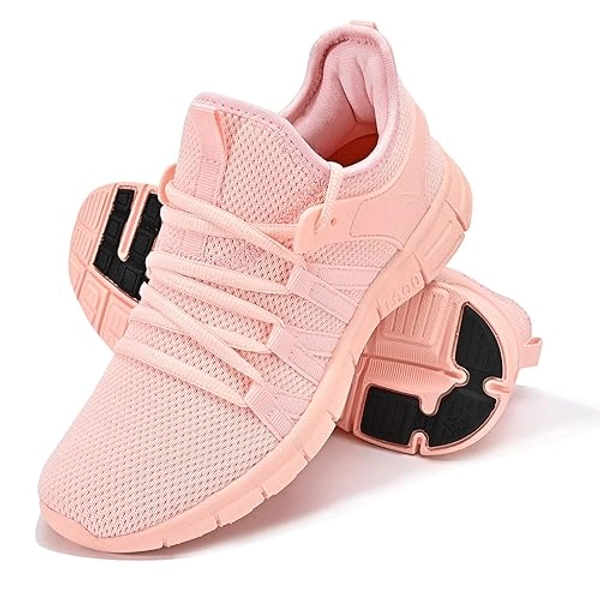 INZCOU Running Shoes Lightweight Tennis Shoes Non Slip Gym Workout Shoes Breathable Mesh Walking Sneakers - 8.5 Women/7.5 Men - Pink