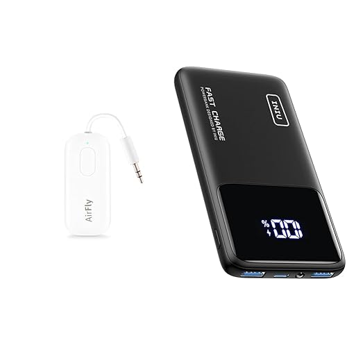 Twelve South AirFly Pro | Wireless transmitter/receiver with audio sharing for up to 2 AirPods & INIU Power Bank, 10000mAh Slimmest Fast Charging Portable Charger, 22.5W Mobile Phone Charger