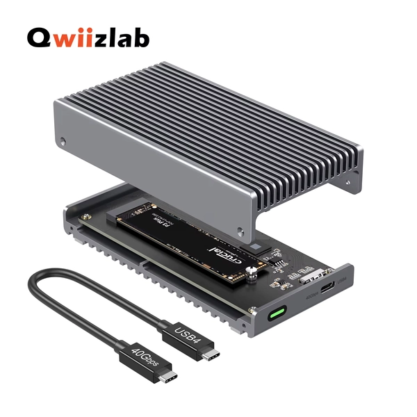 QWIIZLAB Lüfterloses USB4 M.2 NVMe SSD-Gehäuse, 40 Gbit/s Typ-C, PCIe Gen 4 UASP, passend für Größe 2280/2260/2242/2230 mm, unterstützt M Key B&M Key, robustes Aluminiumgehäuse (grau) - AliExpress 7
