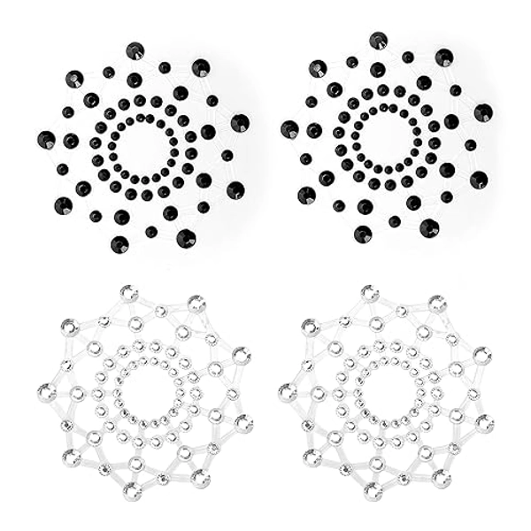 Marsrut 2Pair Fun Crystal Rhinestone Breast Nipple Covers Pasty Diamond Reusable Halloween Tassel Stickers Gift Christmas Petals Glitter Silver Sexy Pasties