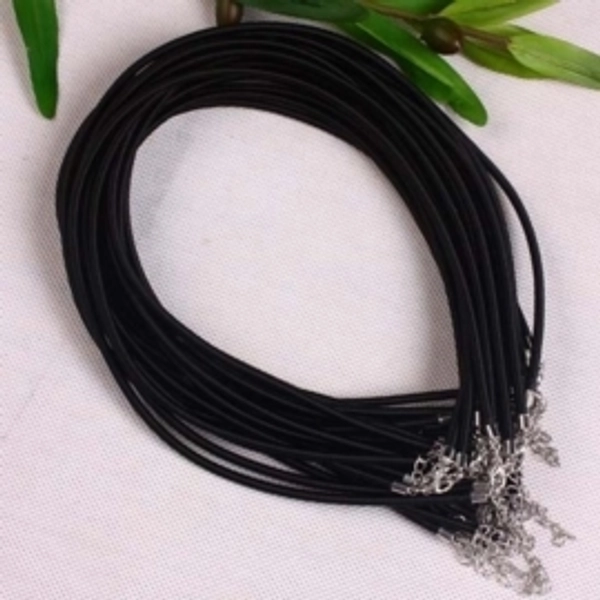 Silk cord 3.2mm diameter, length approx. 43cm incl. extension chain - black (10pcs)