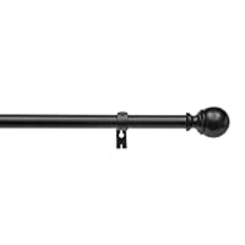 Amazon Basics Curtain Rod with Round Finials - Extendable 183 to 366cm Extra Long for Bedroom, Dining Room, Living Room or Kitchen, Black