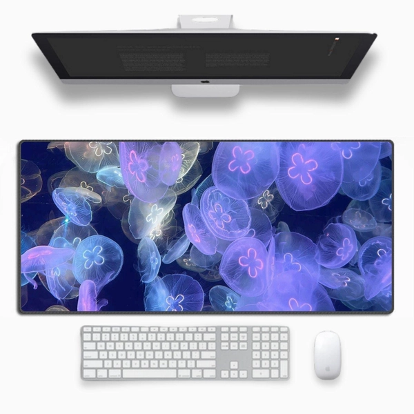 Cute Jellyfish Aesthetic Collage Desk Mat, Large Rubber Mouse Pad, Water Repellent Table Cover Desk Pad for Writing, Laptop, Desktop