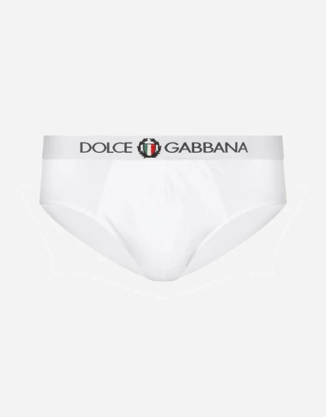 Stretch cotton mid-rise briefs with crest in White for Men | Dolce&Gabbana® US