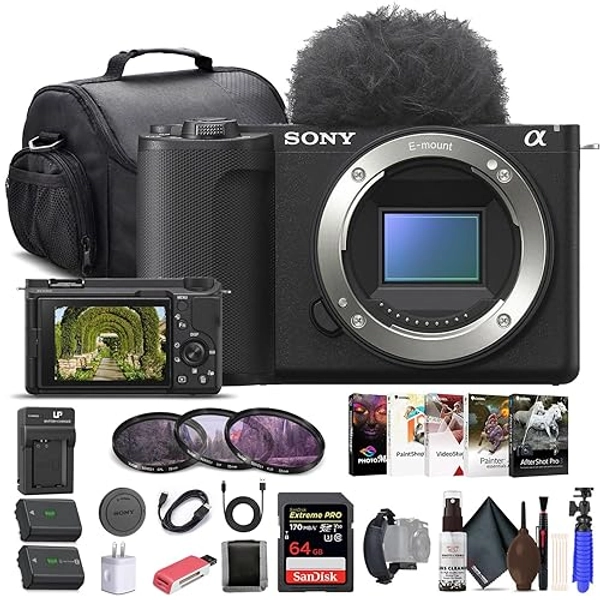 Sony Alpha ZV-E10 II Mirrorless Camera (Body Only, Black) (ZVE10M2KB), 64GB Memory Card, Photo Software, Bag, NP-FZ100 Battery, External Charger, Card Reader, HDMI Cable, Flex Tripod, More