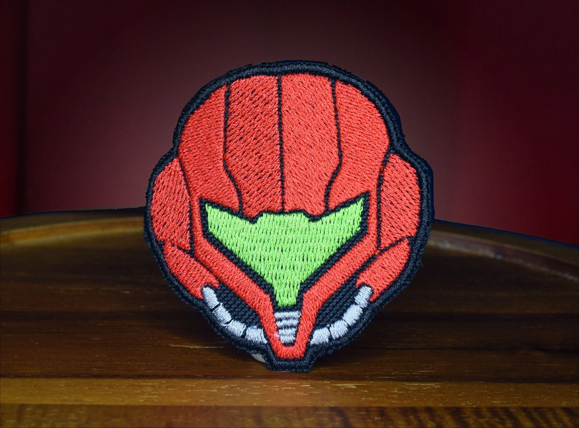 Samus Helmet Patch -  Shiny Metallic Embroidered Iron on patch.