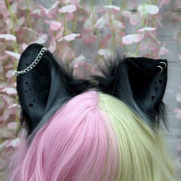 Premade Gray and Black Wolf Ears Faux fur Pierced Husky Ears cosplay faux fur animal ears wolf husky Kemonomimi ears headband