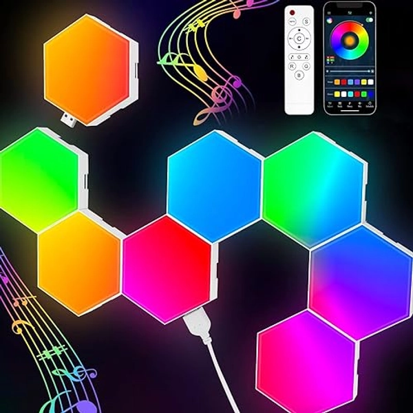 Hexagon Lights (8 Pack) LED Wall Panels, TISOFU RGB Gaming Lights with APP, Smart Modular Panel Hex Tiles Push Glide Expansion Shapes Lights