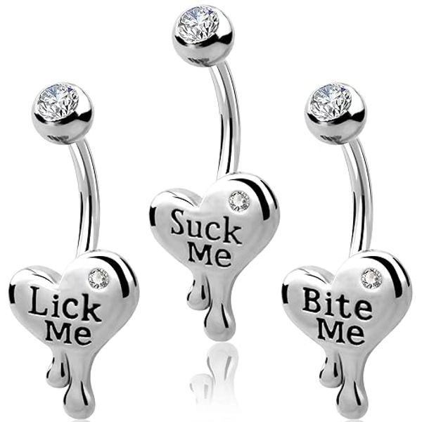 OUFER Belly Button Rings Heart Clear CZ 316L Surgical Steel Belly Rings Heart Shaped Letter Navel Rings Belly Rings Belly Piercing Jewelry