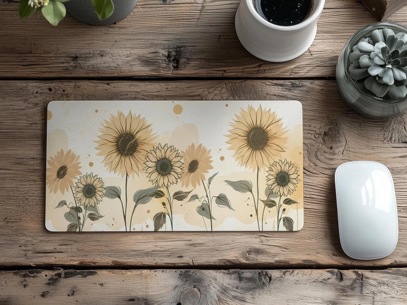 Golden Sunflowers Desk Mat XL | Minimalist Boho Design