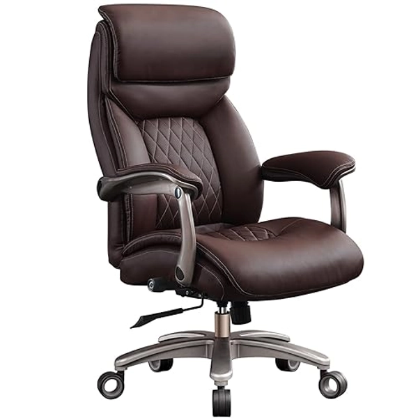 Big and Tall Office Chair with Wide Area Armrest, 600LBS PU Leather Executive Office Chair, Adjustable Lumbar Support 3'' Double Space Wheel, Managerial Home Desk Chair, Heavy Duty Chair (Brown-A)