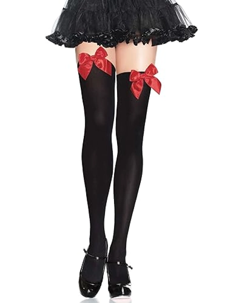 Leg Avenue womens Satin Bow Accent Thigh Highs - One Size - Black/Red