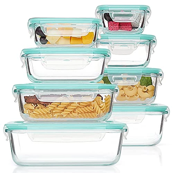 Vtopmart 8 Pieces Glass Green Food Storage Container | Bento Boxes | Locking Lids