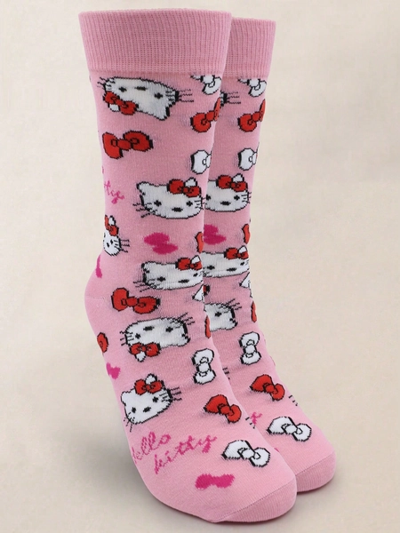 Sanrio Hello Kitty 1 Pair Of Women's/Couple Mid Length Socks, Personalized, Fun, Rich And Colorful, Creative Anime Cartoon Design, Holiday Gifts, Comfortable And Breathable, Improving The Family Day Atmosphere, Fashionable And Fashionable, Suitable For Both Men And Women Funny Socks,Crazy,Anime,Multicolor Socks