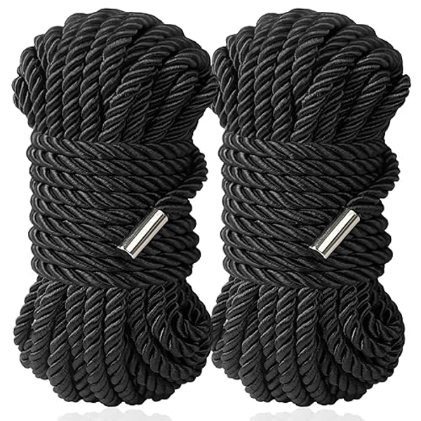 BDSM Shibari Bondage Sex Rope - BDSM Kit Adult Bondage Restraints Set Sex Toys for Women & Couples, 32 Feet 8MM (2-Pack, Black)