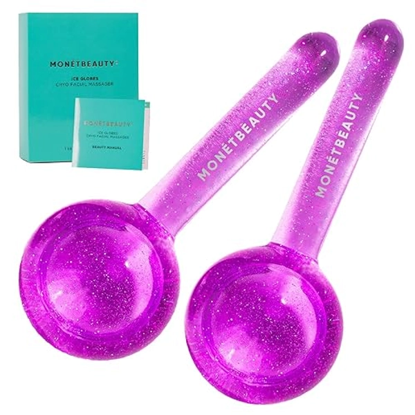 MonรฉtBeauty Ice Globes for Face, Freezer Safe and Highly Effective Facial Globes for Daily Beauty Routines, Face Roller to Tighten Skin, Reduce Puffiness, Enhance Circulation and Complexion (Purple)
