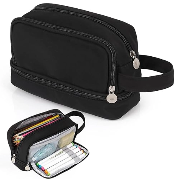 Alyvisun Astuccio Scuola, Astuccio di Grande Capacità con 3 Scomparti per Bambina Ragazzo, Astuccio Portapenne Organizer Resistente Pencil Case con Maniglia per Scuola e Ufficio