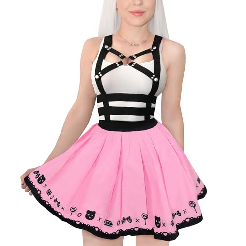 Littleforbig Overall Skirt Romper – Bondage Bunny and Bear Overall Skirt - Pink Jumperskirt - Small
