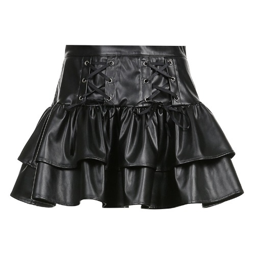 'Our Love' Black High Waist Pleated PU Leather Mini Skirt - Black / M