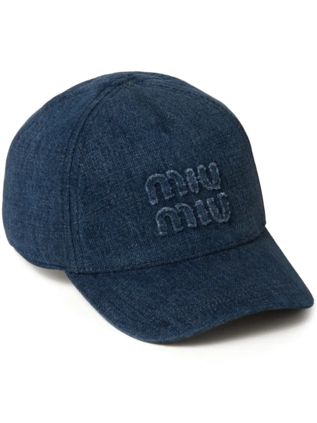 Mini Miu logo-embroidered denim cap