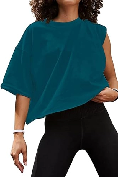 Carpetcom Oversized Workout Shirts for Women Short Sleeve Drop Shoulder Casual Crop Tops Baggy Gym Yoga Athletic Tee