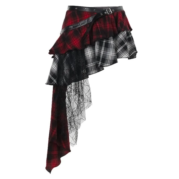 Irregular Plaid Lace Skirt