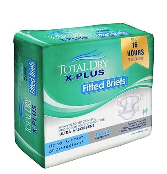 TotalDry Ultimate X-Plus - Fitted Incontinence Briefs Adult Diapers – Plastic Backed Ultra Absorbent Overnight Bladder Control for Women & Men - FSA HSA Approved - Large