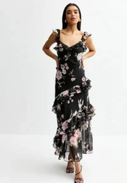 VINTAGE FLORAL PRINT CHIFFON MAXI - Maxi dress - black pattern