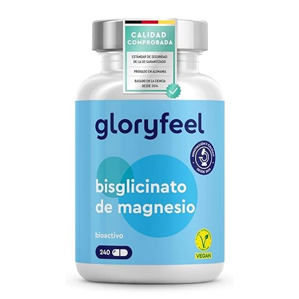 Glicinato de Magnesio 240 Cápsulas - 400 mg de Magnesio elemental/dosis diaria - Suministro para 2 meses - Magnesio quelado - Inocuo para el estómago, vegano, de alta dosificación