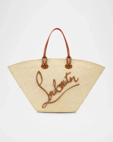 Cabata Large Basket Tote Bag in Raffia and Leather