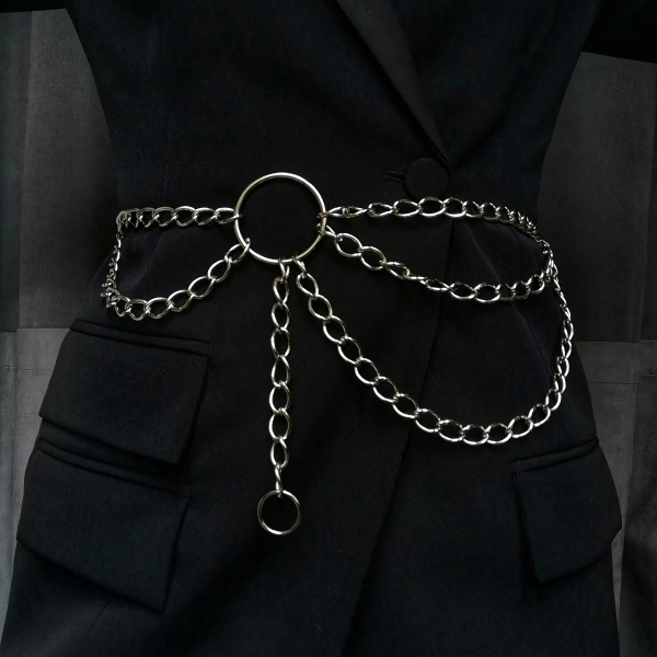 Waist and hips belt in silver color chain and O ring, handmade 