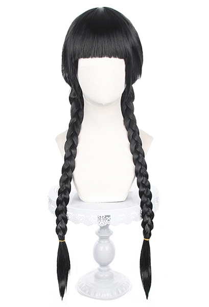 Wednesday Addams Cosplay Wig Black Two Ponytail Wig