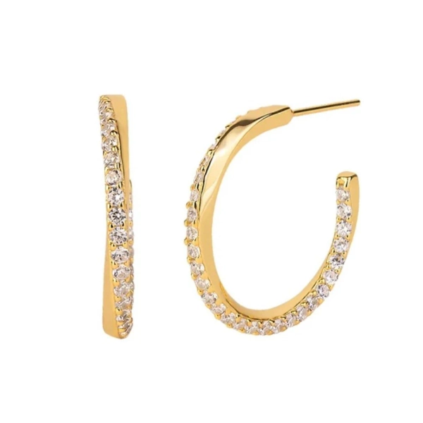 Entwined J Hoop Earrings/18K Yellow Gold & Premium Cubic Zirconia