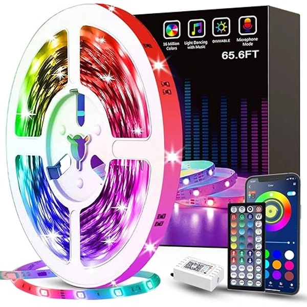 Tenmiro 65.6ft Led Strip Lights Smart Led Light Strips Music Sync Color Changing LED Lights App Control Led Lights for Bedroom Party Home Decoration