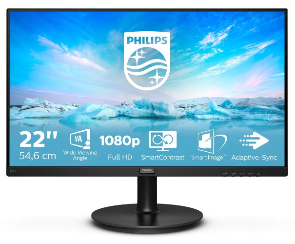 Philips Monitors 221V8/00-22", FHD, 75Hz, VA, Flicker Free, VESA (1920x1080, 200 CD/m², D-Sub, HDMI), Negro