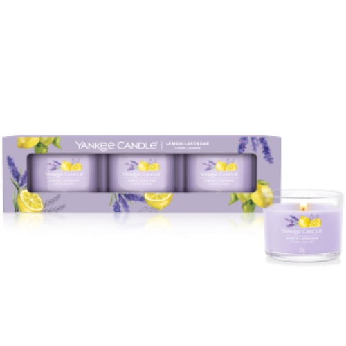 Yankee Candle Scented Candles Gift Set | Lemon Lavender Filled Votive Candles | Soy Blend Wax Mix | 3 Count, Lemon Lavendar, One Size, 1686369E
