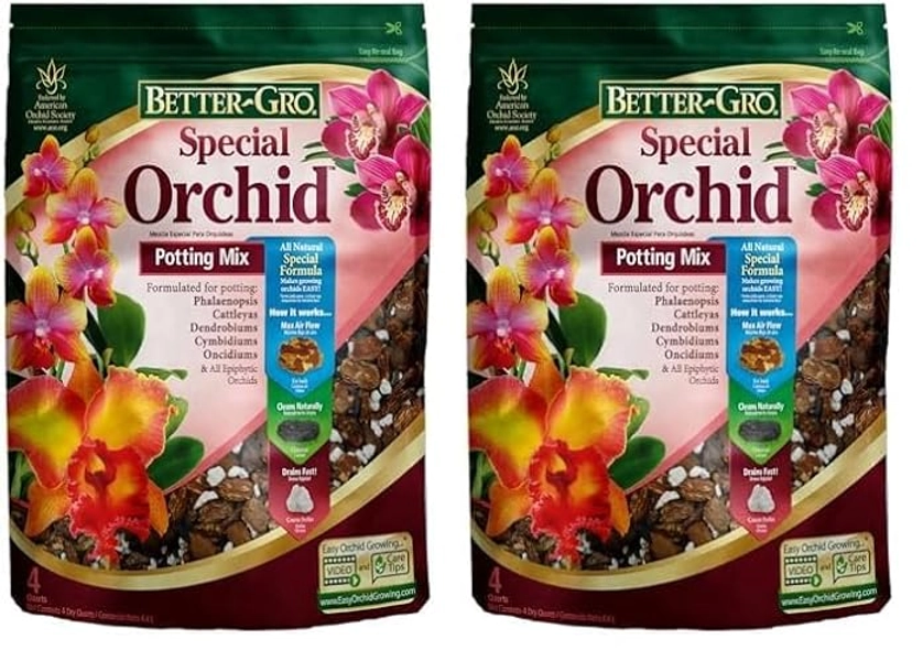 Better-Gro Special Orchid Mix - Premium Grade Orchid Bark Potting Mix for Potting, Repotting, Enhanced Drainage, Air Flow & Root Ventilation, Ideal for Phalaenopsis, Cattleyas, Dendrobiums - 4 Quarts