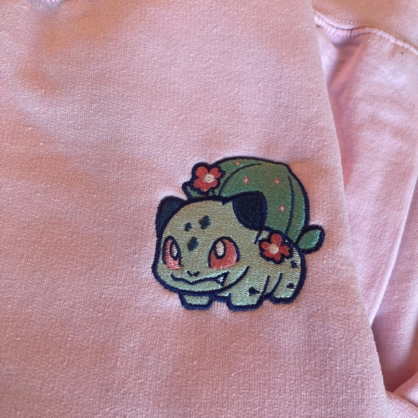 Embroidered Bulbasaur Sweatshirt, Embroidered Flower Sweatshirt, Embroidered Kawaii Sweatshirt, Anime Sweater - Etsy
