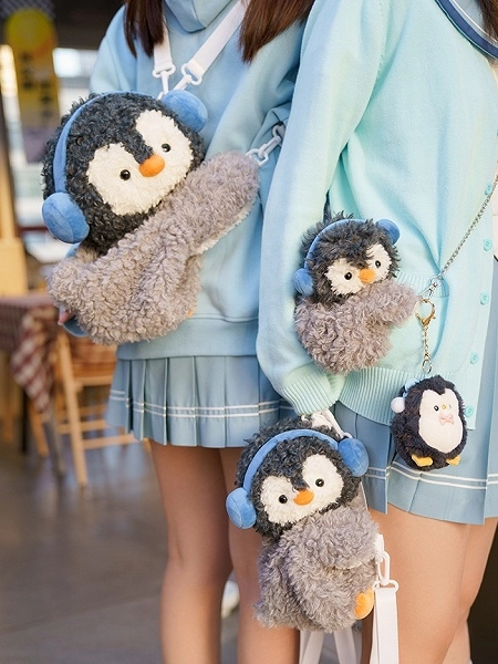 [$24.00]Grey Cute Penguin Plush Backpack Crossbody Bag Small/Middle/Large Size