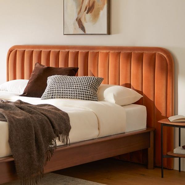 Rolph King Velvet Headboard - Plush Pacific Rust
