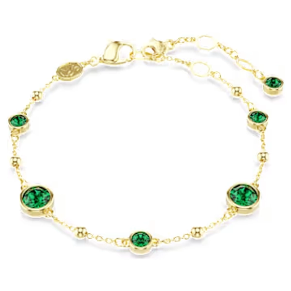 Imber bracelet, Round cut, Green, Gold-tone plated
