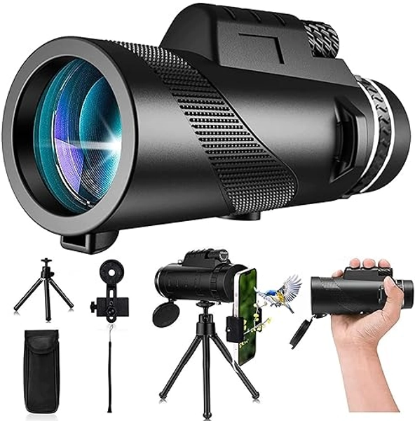Monocular-Telescope High Powered for Smartphone Monoculars 80x100 for Adults High Definition Monocular Telescope for Stargazing Hunting Wildlife Bird Watching Travel Camping Hiking