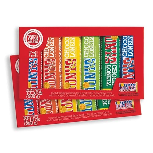 Tony's Chocolonely Chocolate Bar Variety Pack - Milk, Dark, Nougat, Caramel, Hazelnut, Almond & Sea Salt - 6 Individually Packed Bars (Pack of 2)