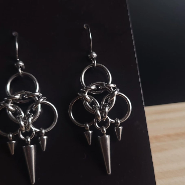 ECHO Spike Earrings | Stainless Steel Gothic Dangle Earrings with Spikes, Alternative Chainmail Jewelry for Her, Edgy Gift Idea