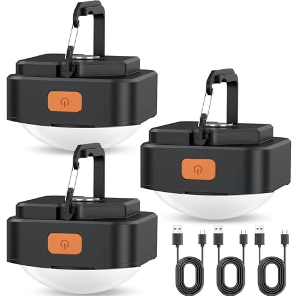 FLY2SKY 3 Pcs Black LED Camping Lights Tent Light Portable Rechargeable Survival Gear Camping Accessories Camping Equipment for Camping Hiking Backpacking Fishing Hurricane Emergency Outage
