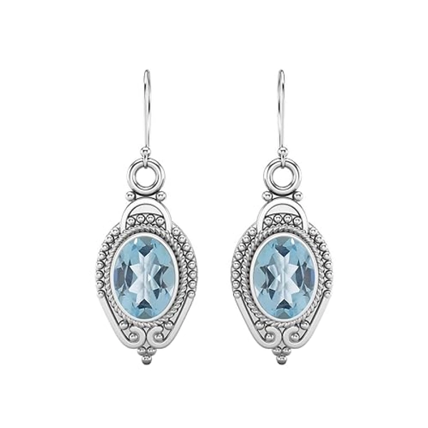 Earrings goccia Halo in argento sterling 925 con pietra preziosa acquamarina di forma ovale 7X5MM per donna - Argento sterling