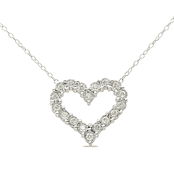 .925 Sterling Silver 1/2 Cttw Diamond Open Heart 18 Pendant Necklace (I-J Color, I2-I3 Clarity)