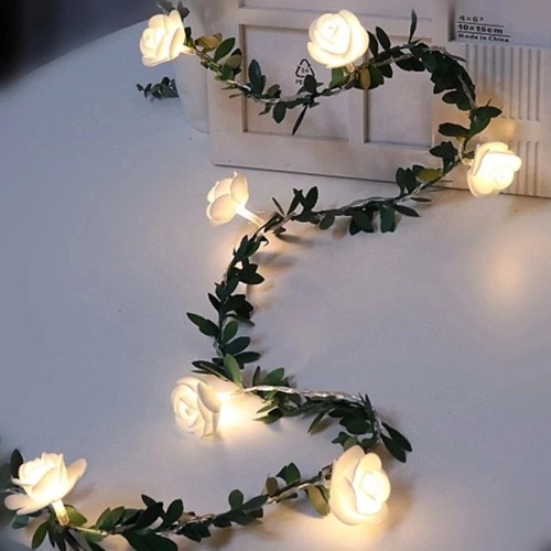 Rose flower string lights available in lengths of 1.5 to 3 meters with 10 or 20 LEDs in white - white 3 meter