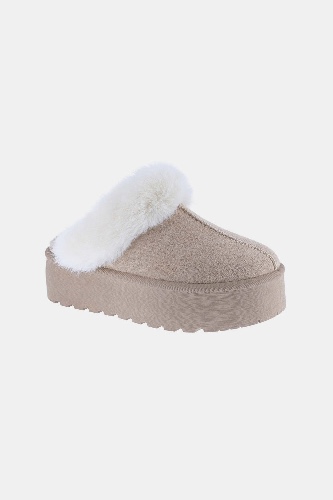 Weeboo Thick Bottom Fur Trim Snow Slippers - Taupe / 9