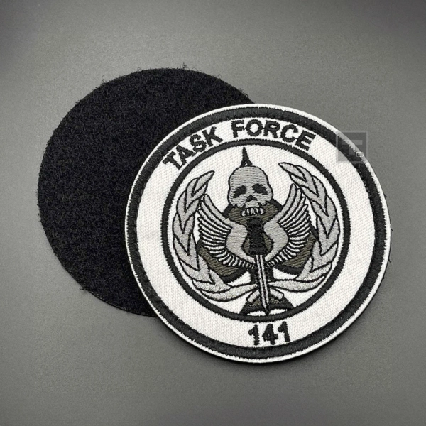 COD Task Force 141 Patch White - Hook & Loop, Fabric, 8cm - Morale Gamer Military Tactical Army Airsoft Patch for Rucksack Backpack Cap